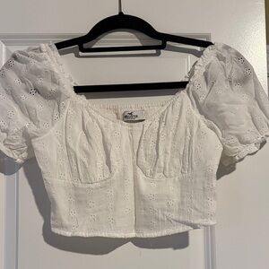 Hollister White Eyelet Puff Sleeve Crop Top